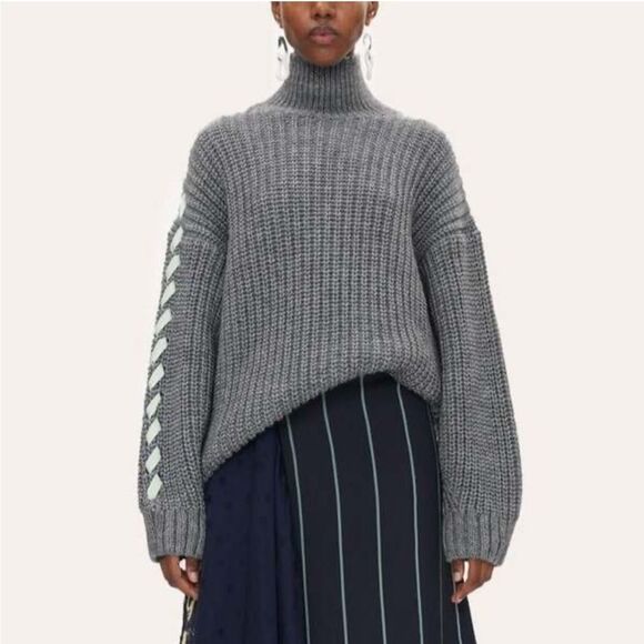 STINE GOYA Sweaters - STINE GOYA Sugsi Fisherman Gray  Melange Sweater Puffy Sleeve Made In Italy Sz S